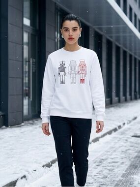 NWT Jane DeLancey Women’s White Sweatshirt  Nutcracker Design Holiday - Size L